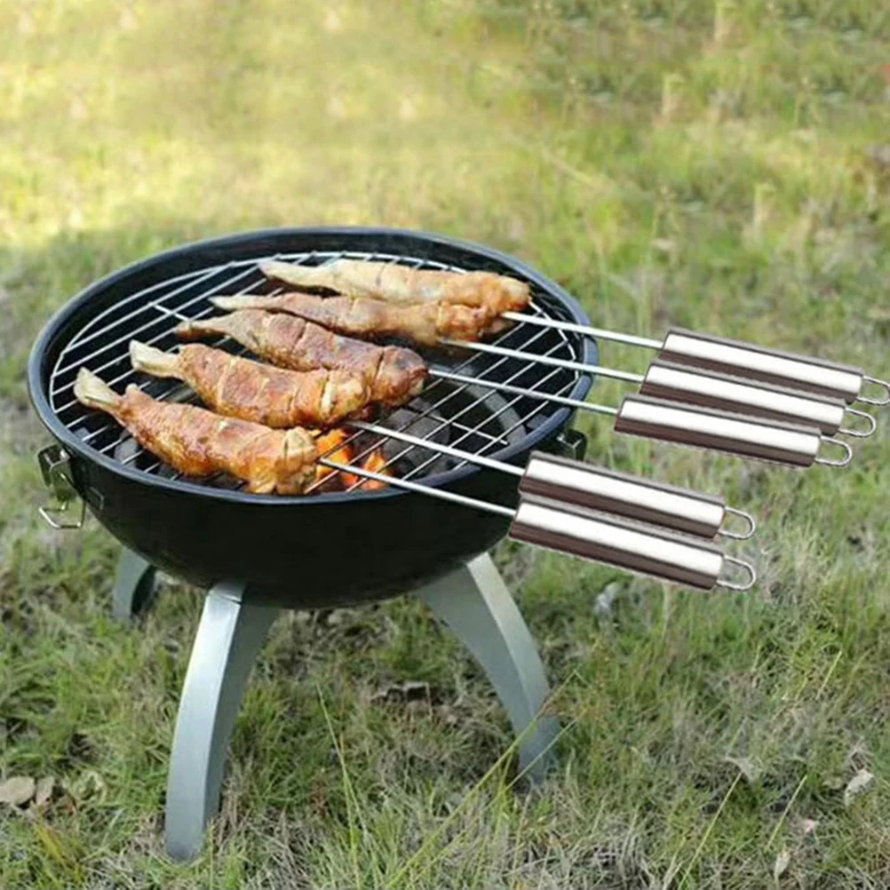 

10 шт., иглы для выпечки с двойной термостойкой ручкой, гриль для папы, барбекю, кабобы, плоские металлические шампуры