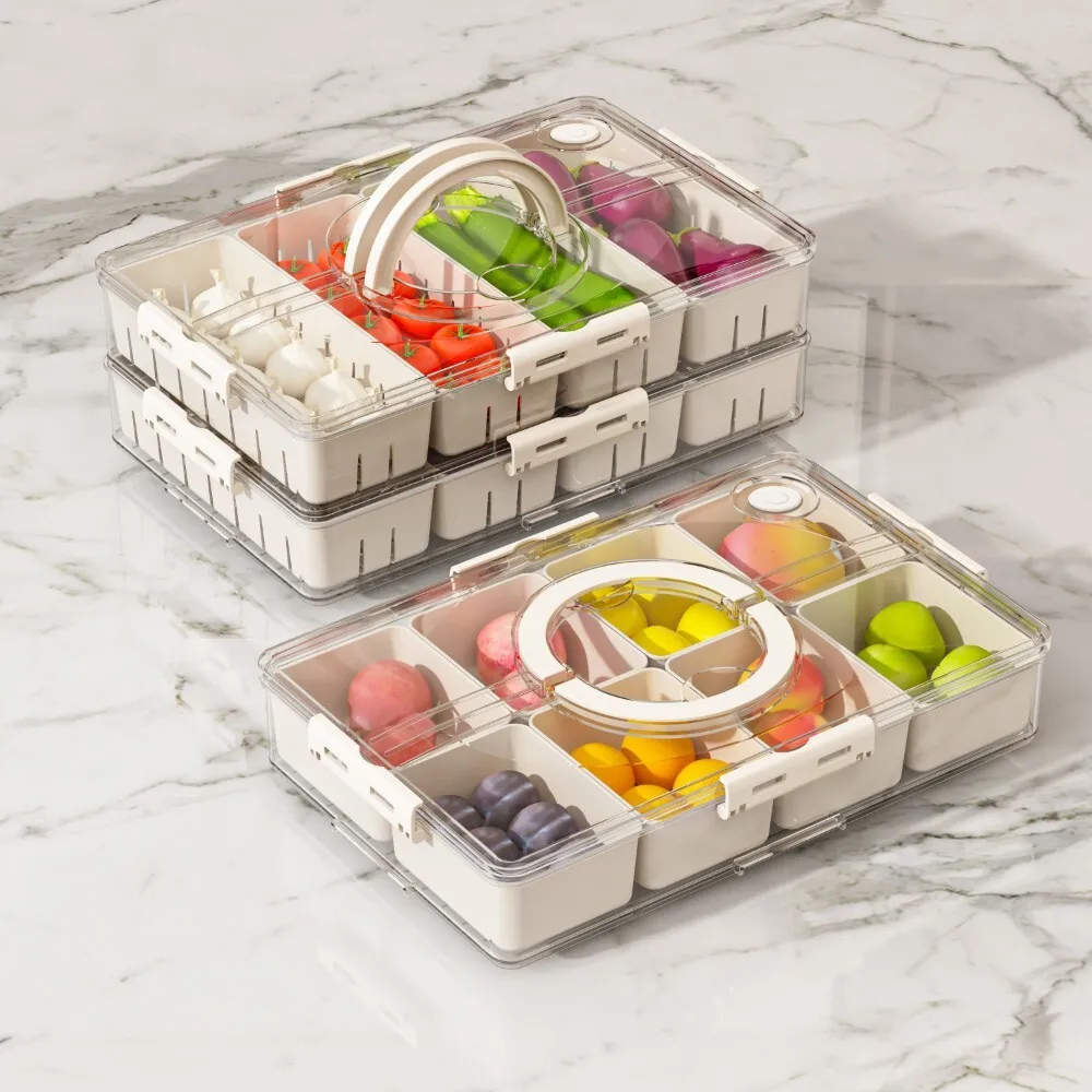 

Spice Kitchen Storage Box Portable with Lid Divided Seasoning Organizer Fresh Keeping Anti Odor for Home Counter Pantry Use