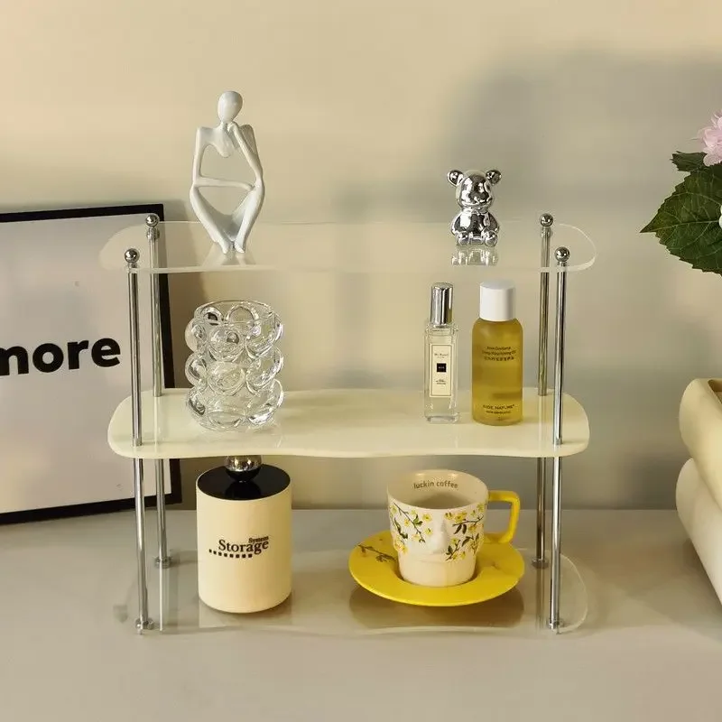 Table Shelf Three Layer Acrylic Perfume Shelf High Level Modern Irregular Wave Home Organization and Storage Desk Organiser