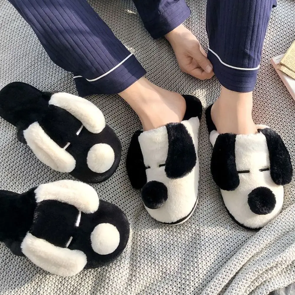 

Casual Cartoon Plush Dog Slippers Thicken Warm Anti-slip Winter Furry Slippers Soft Cute Couple Winter Slippers Women Men