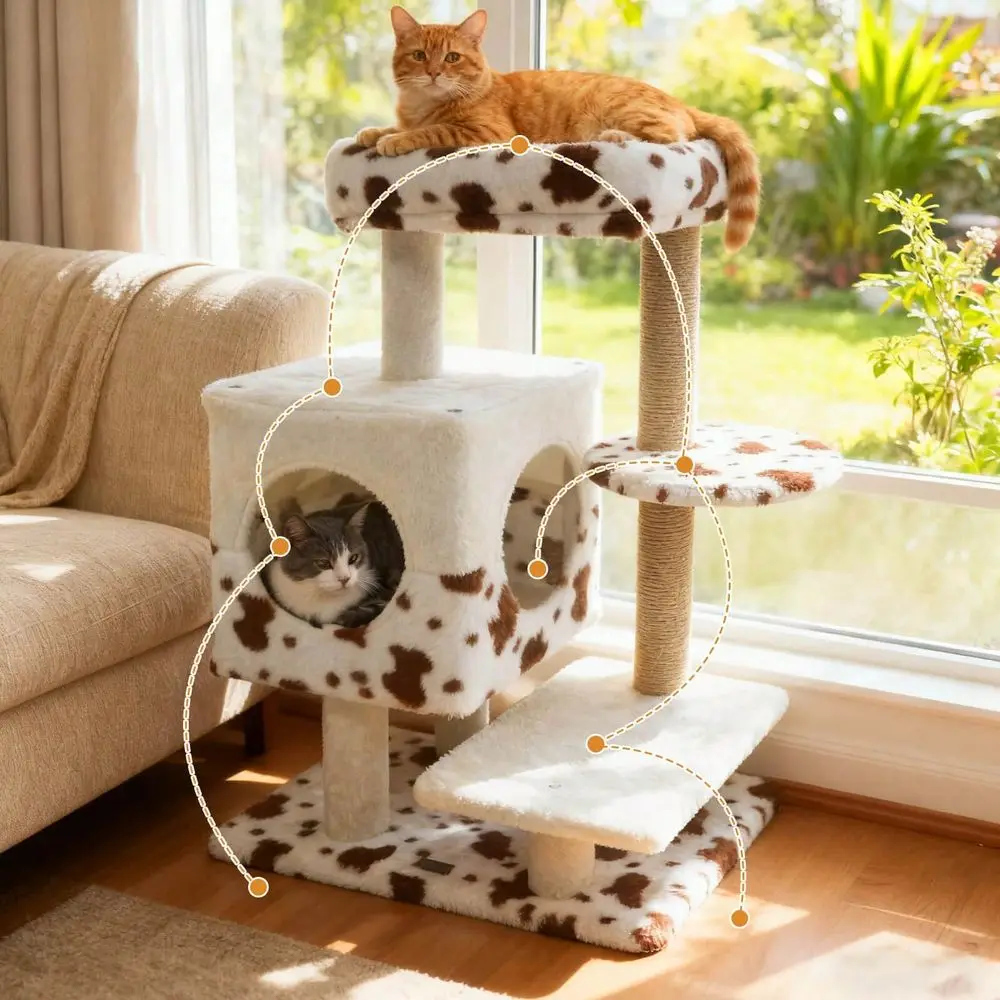 

Modern Cat Tree With Wide holstered Perch 2Entrance Cat Condo ching Posts