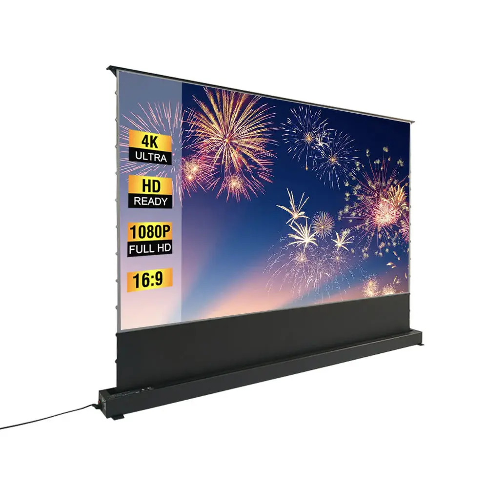 

150inch Long Throw Floor Rising Projector Screen Motorized Antilight Screen Projection