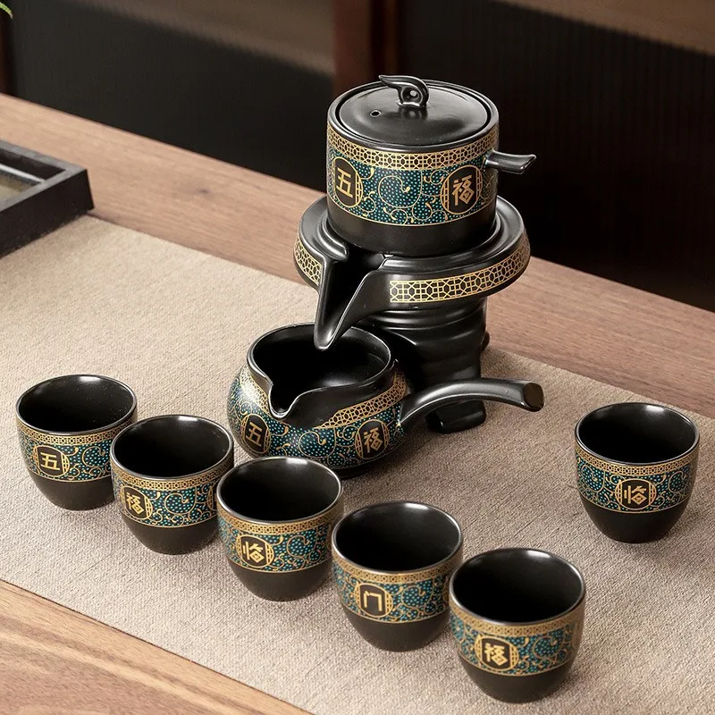 

Household Tea Set Creative Living Room Semi-automatic Rotating Kungfu Tea Set Tea Ceremony Tool Tea Making Ceramic Teacup ZG170