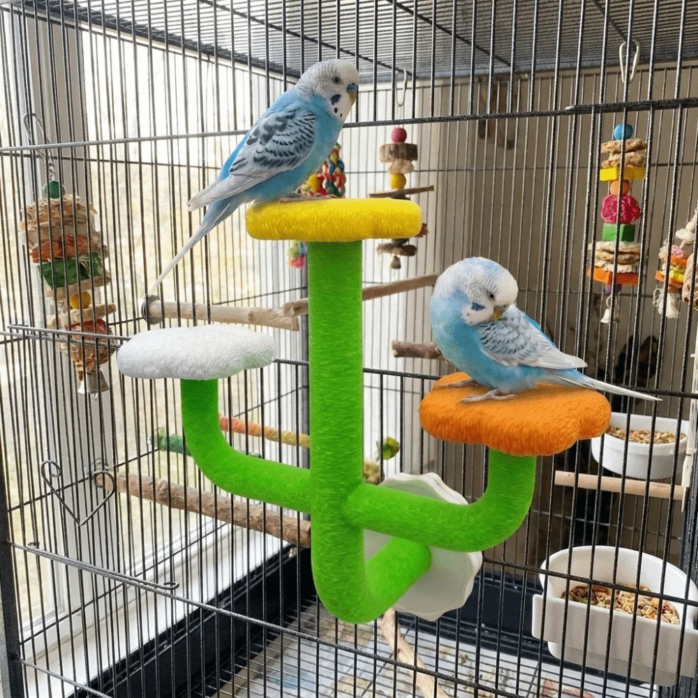 Detachable Cactus Shaped Bird Habitat Pole Wear Resistant Space Saving Bird Perch Stand Plastic Bite Resistant