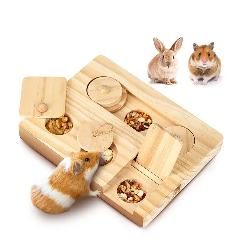 Guinea Pig Foraging Toy Wooden Hamsters Enrichment Toys Treat Dispenser Cage Accessories for Bunny Chinchillas Rats Gerbils