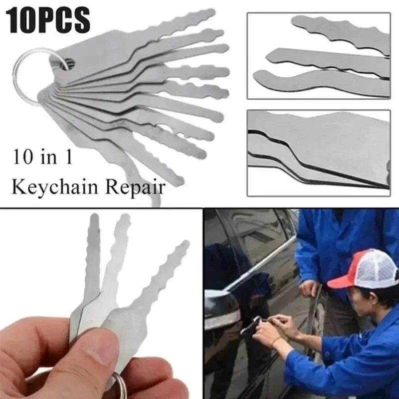 New 10Pcs/set Car Unlock Door Open Keys Dual Sided Jiggler Keys Car Repair Tool Stainless Steel Repair Accessories