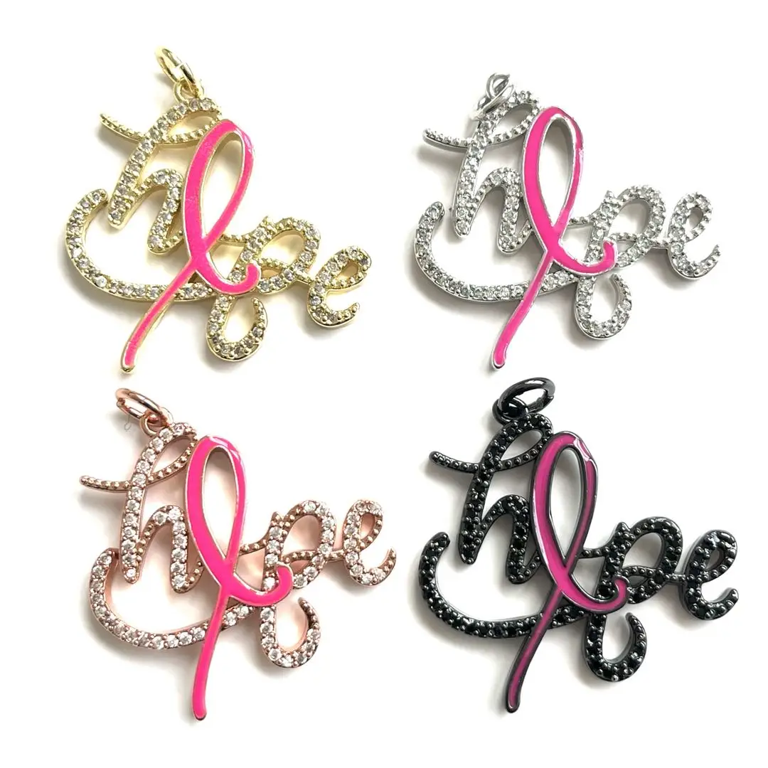 5Pcs Cubic Zirconia Pave Hope Word Charms Breast Cancer Awareness Pendant For Woman Bracelet Necklace Bangle Jewelry Making