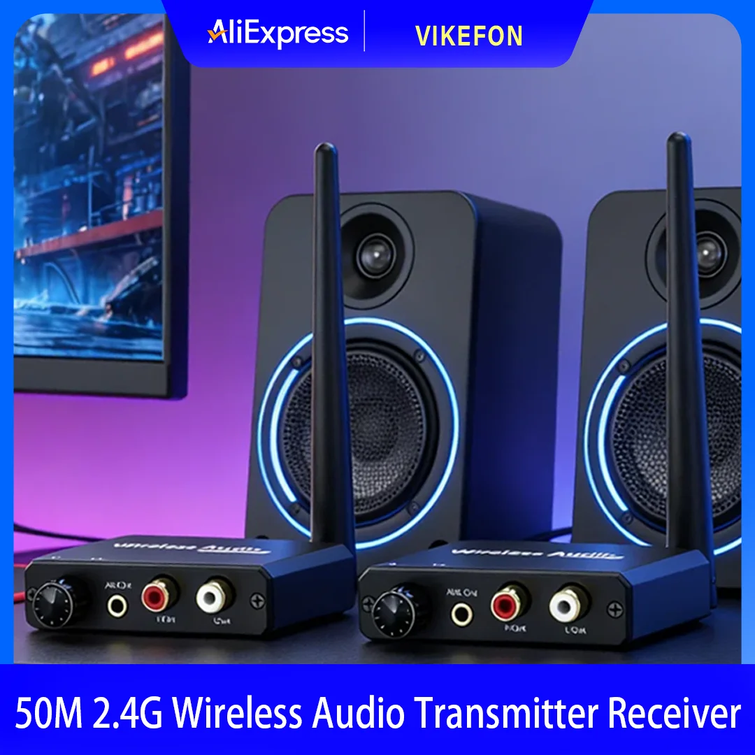 

50M 2.4G Wireless Audio Adapter Digital Wireless Audio Transmitter And Receiver With 3.5mm R/L RCA Converter For TV Box DVD PC