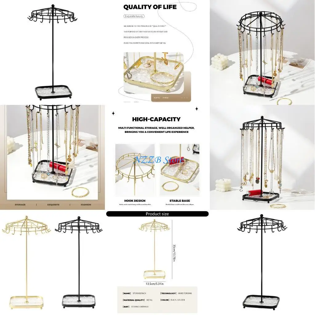 

T21F Современные ювелирные украшения Стенд Стенд Металлическая рама прозрачная акриловая конструкция Съемный вращающийся для