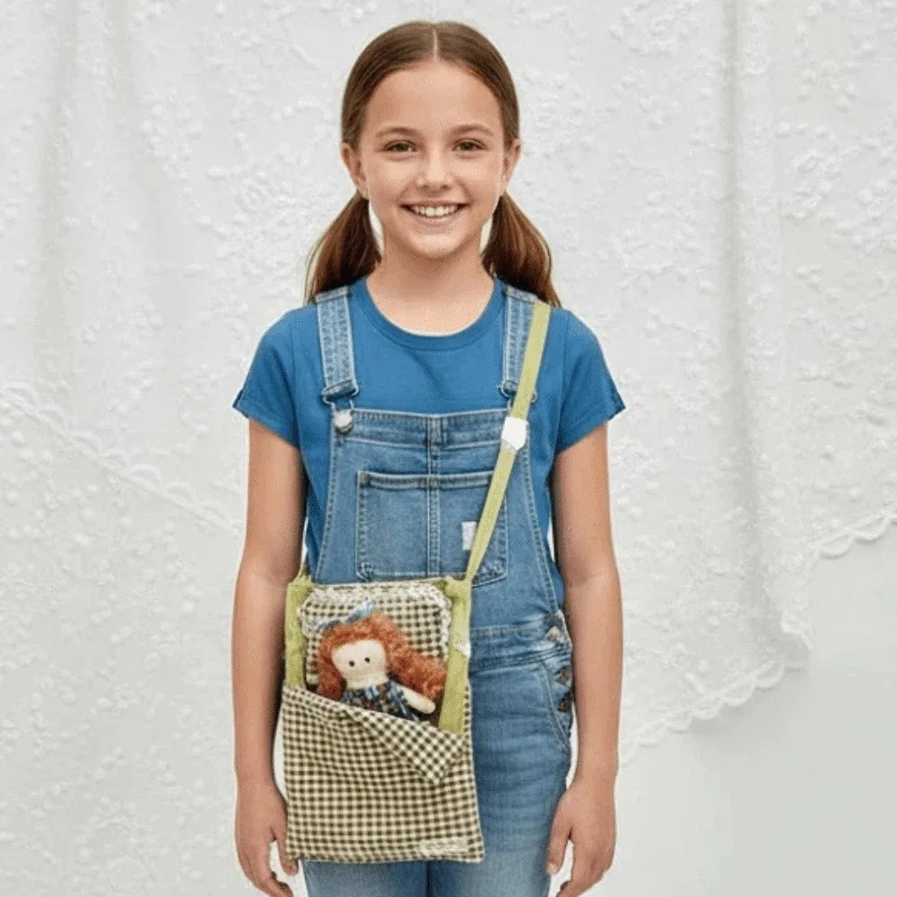 

Adjustable Strap Lace Plaid Cloth Pouch Large Capacity Countryside Style Pillow Crossbody Bag Polyester Bow