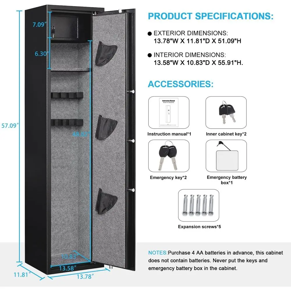 Secure Storage Cabinets for Firearms: Fast Access Electronic Locks with LED Lights, Removable Shelves and Multiple Handgun Compa