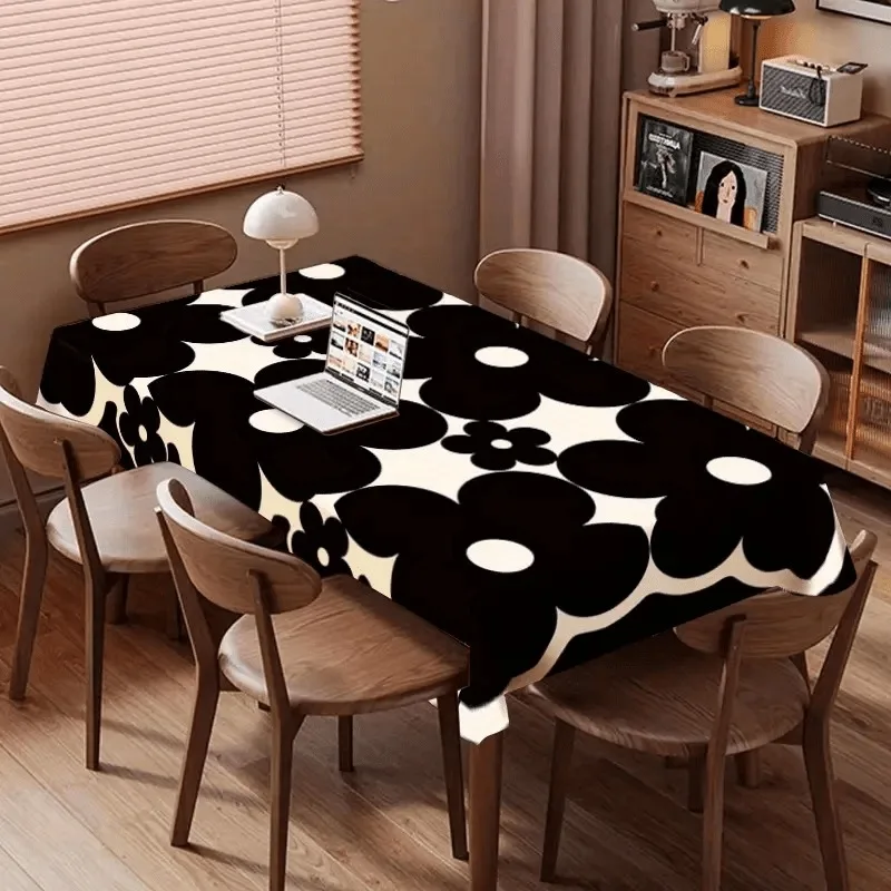 1pc Black Floral Tablecloth -Modern and Simple Dining Room Decor, Durable and Easy to Clean Tablecloth, Suitable for Weddingszyc