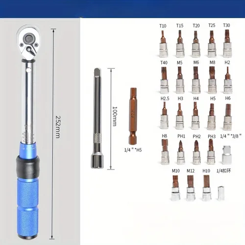 Imagen 2 del producto Juego de llaves dinamométricas de 32 Uds., llave dinamométrica de alta precisión de 72 dientes, herramientas de desmontaje de reparación de automóviles, caja de herramientas de torsión de precisión, 1/4