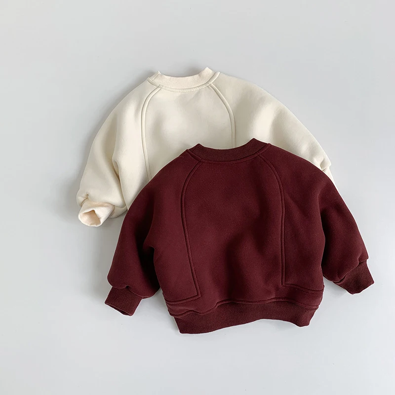 MILANCEL New Winter Kids Hoodie 1-6T Cute Letter Girls Fleece Padded Pullover Simple Warm Thicken Children Outwear Tops