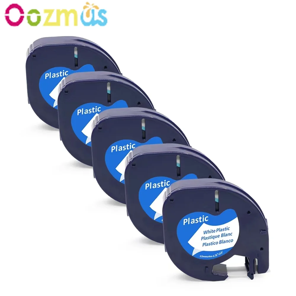 شريط Letratag ، متوافق مع Dymo ، Letratag ، 100 ، our ، lth ، LT100T ، أسود على أبيض ، بلاستيك ، 5 im ، 12x4m