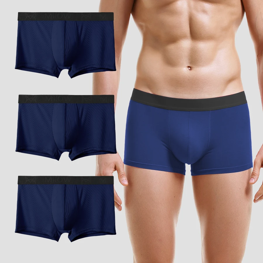 3 قطع ملابس داخلية رجالية من الحرير الجليدي، مريحة، قابلة للتنفس، رياضية، عصرية وشخصية. شق صيفي رقيق ومسطح بزاوية