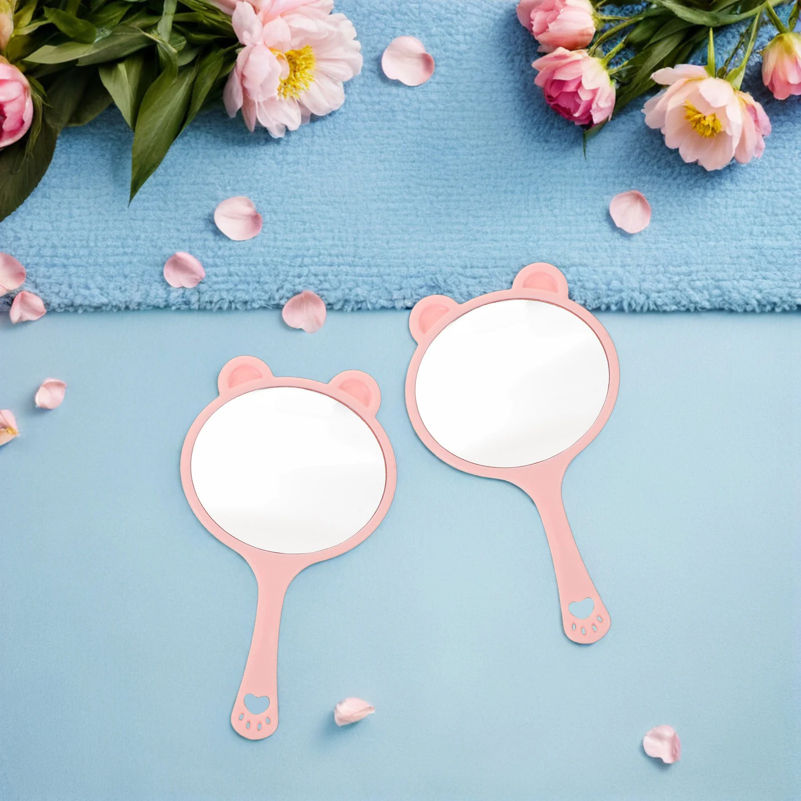 10pcs Cartoon Cat Head Cute Handheld Mirror For Women Mini Portable Makeup Mirror Travel School Home Office Grooming