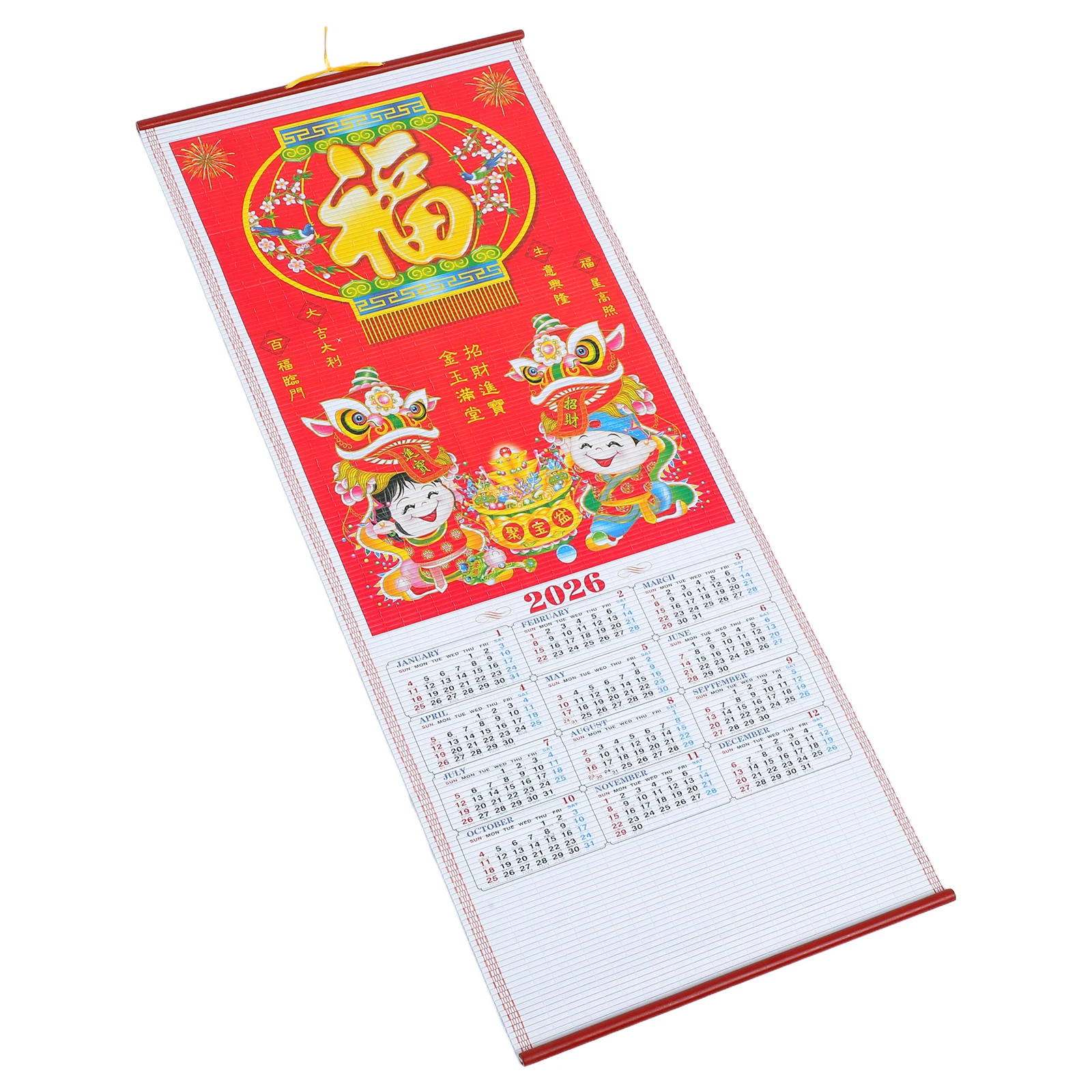 

2026 Horse Year Imitation Rattan Wall Hanging Calendar Chinese New Year Decoration Feng Shui Home Office Space-Saving Scroll