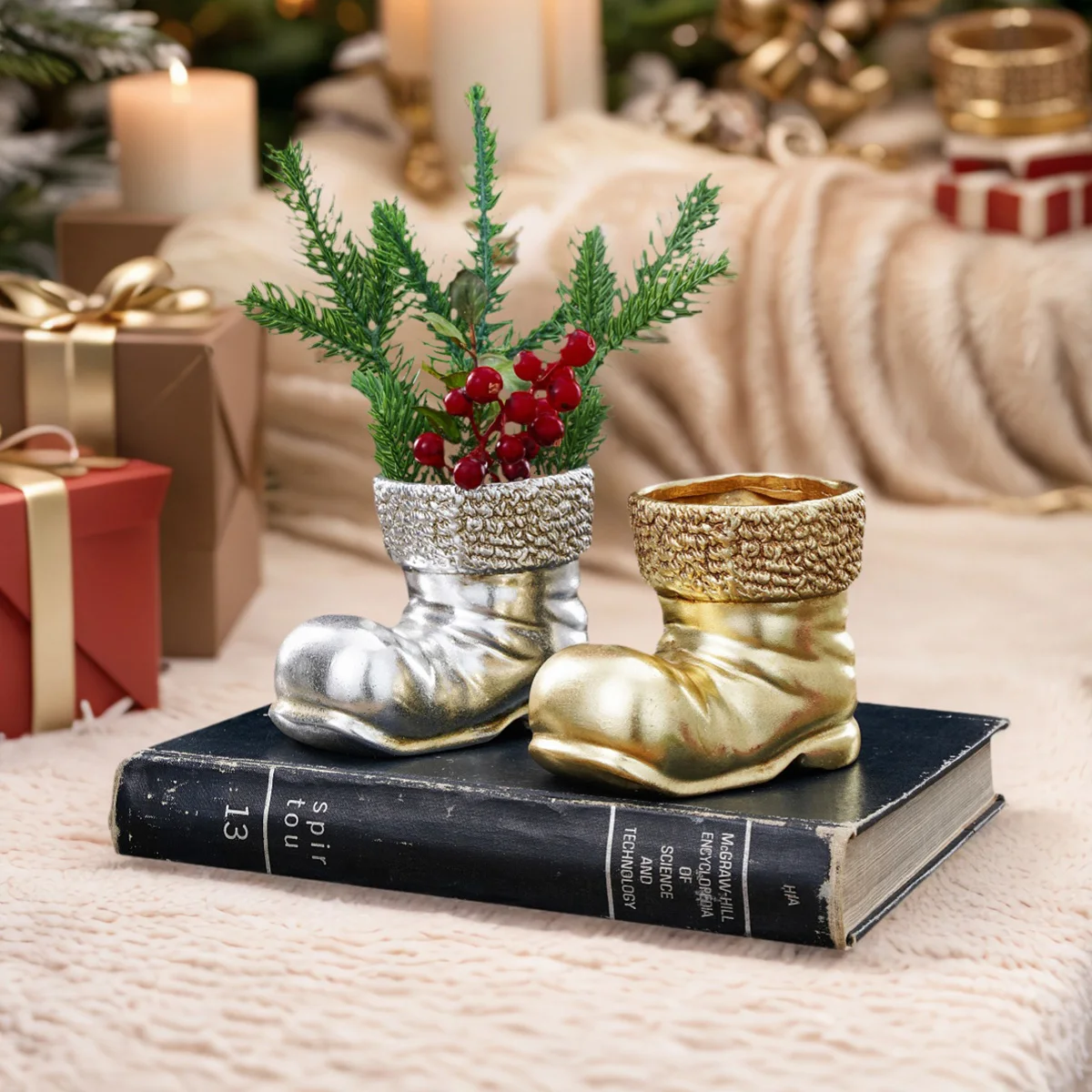 1PC,Christmas Decoration Creative Christmas boot-shaped succulent flowerpot home decoration piece