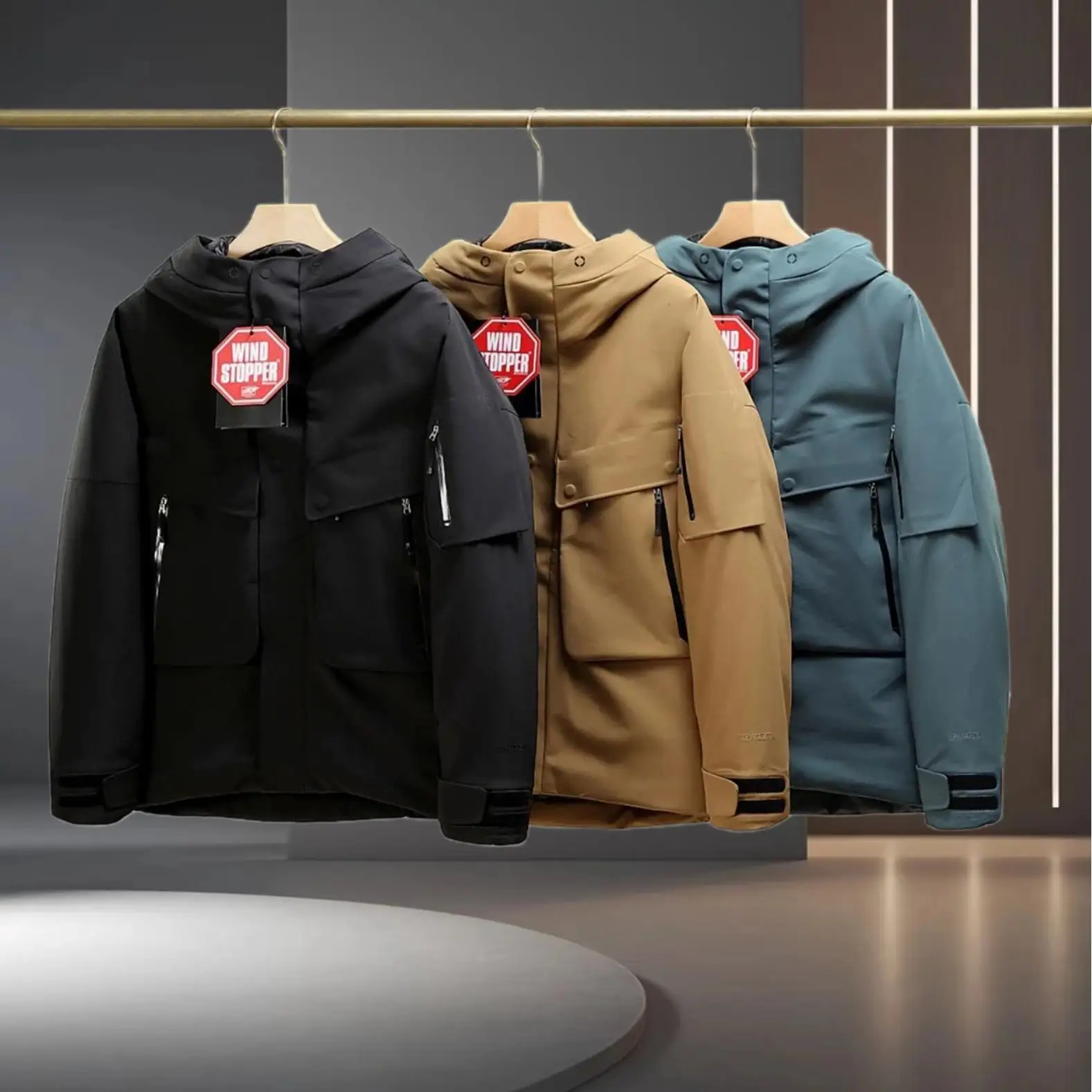 

Outdoor Men's down Jaet Hard ell Waterproof Windproof All-Season Hat Inteated Faionable Busin Sle Regular Length