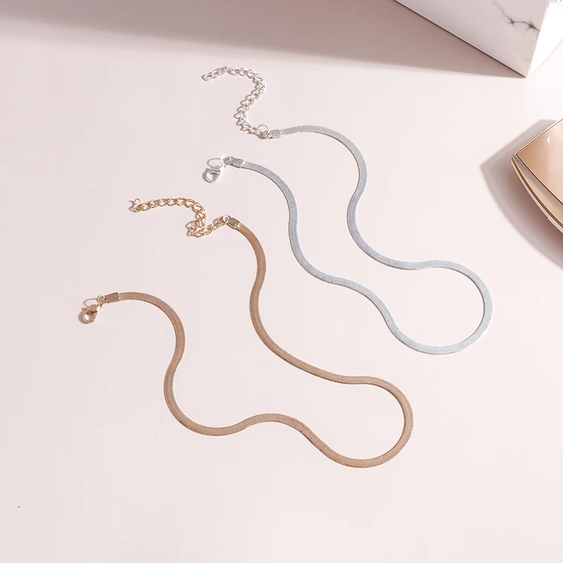 Aihua Punk Schlüsselbein flache Klinge Snake Link Choker Halskette Unisex Gold Silber Farbe Edelstahl Halsketten für Frauen Schmuck – Detail 8