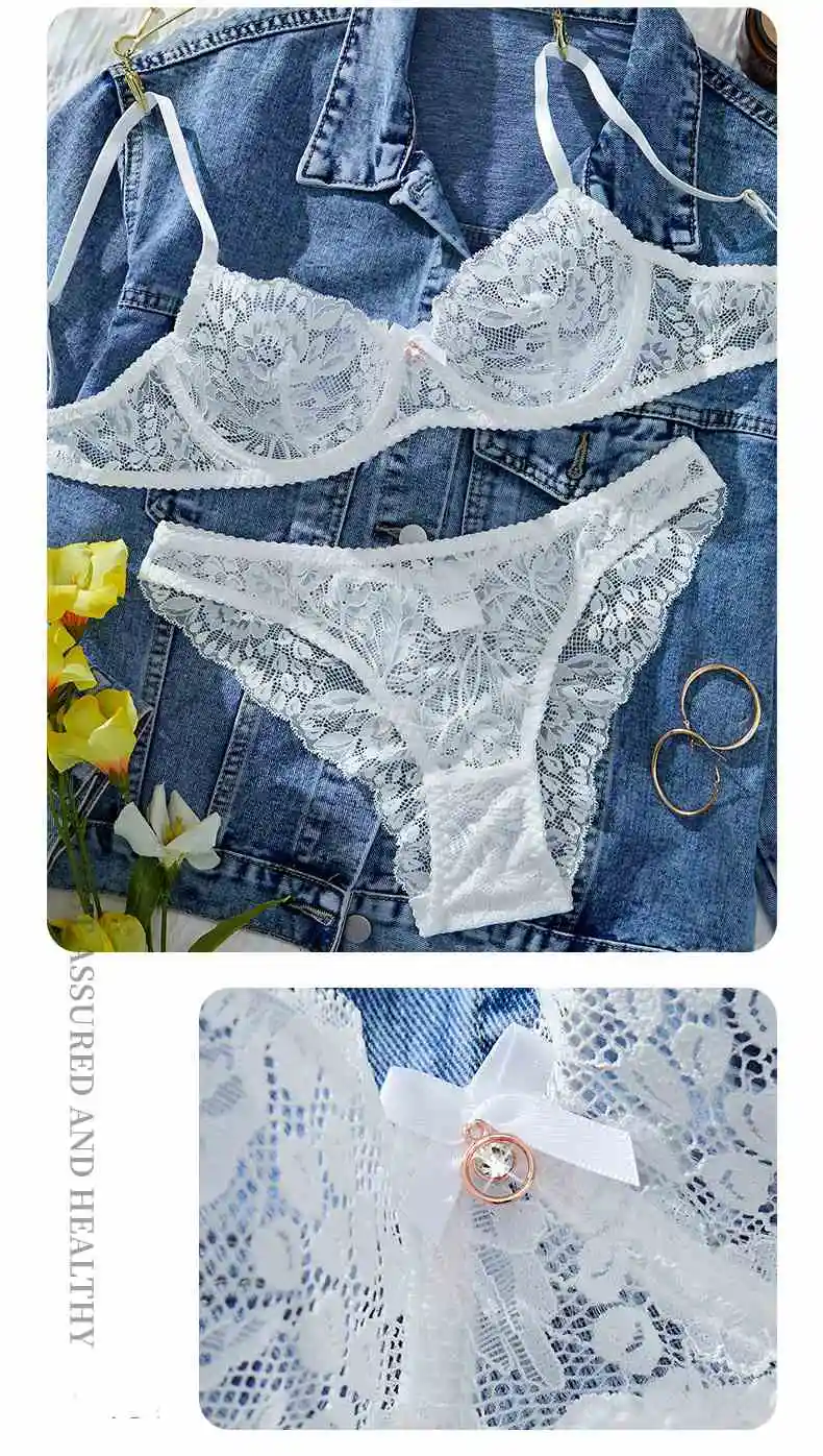 

French Style Lace Cutout Pure Desire Sexy Bra Set - Push-Up, Side Smoothing, Lifting 2-Piece Lingerie Set