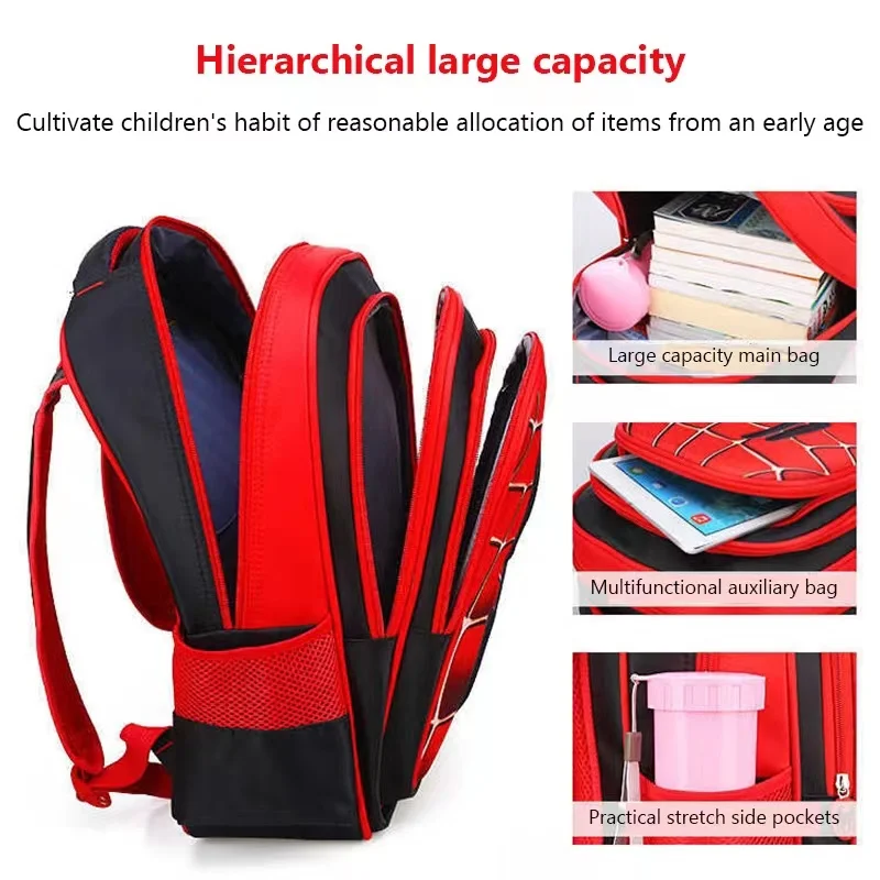 Mochila escolar 3D de araña de dibujos animados para niños, bolso de estudiante, bolso de hombro de dibujos animados para niño lindo