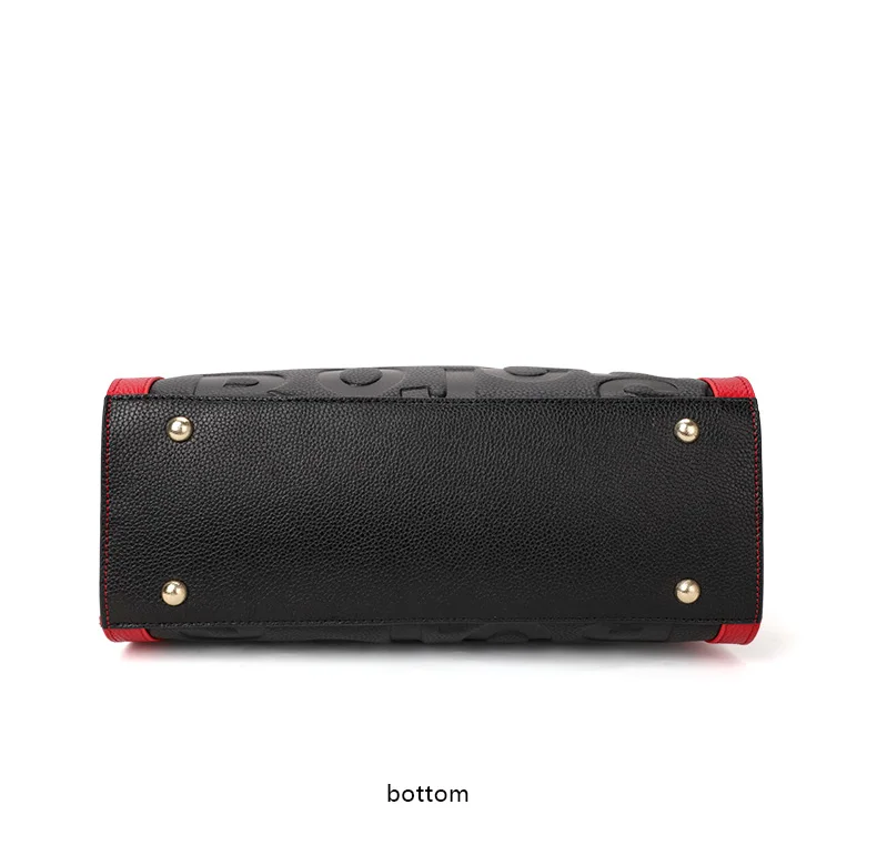Schwarz-Rote Leder-Tragetasche für Damen mit Geprägtem Alphabet, Verstellbarem Riemen und Mehreren Taschen - Tägliche Crossbody-Shopper-Tasche – Detail 9
