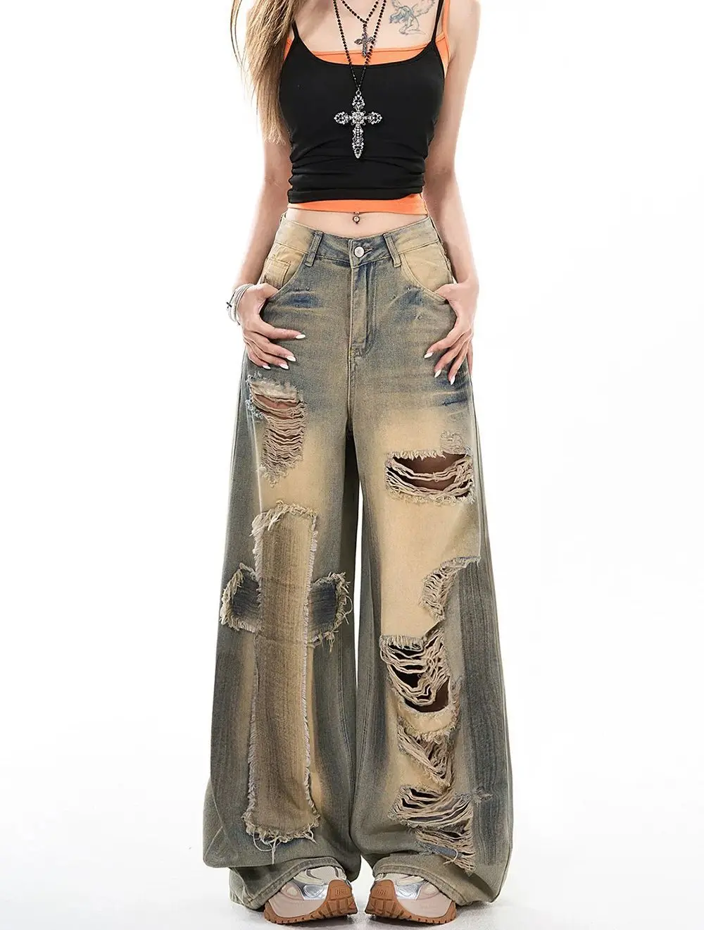 

Новые весенне-летние модные повседневные брендовые женские и женские уличные широкие джинсы с дырками для девочек