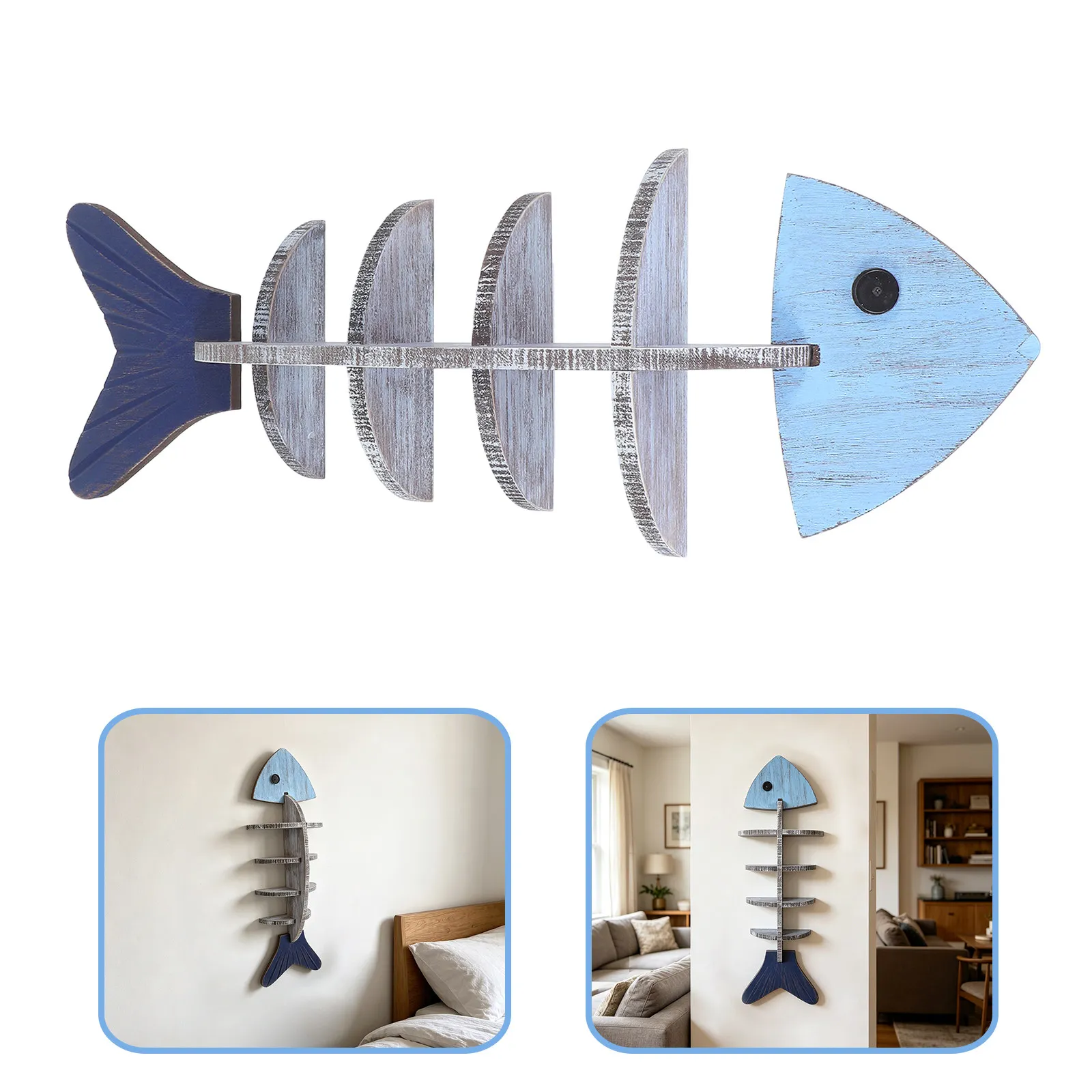 Fish Shape Storage Rack Decorative Wall Shelf Creative Organizer for Bathroom Kitchen Living Room Space Saving