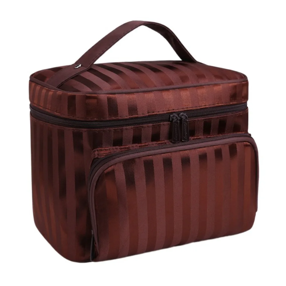 

Fashionable Hand-held Stripe Cosmetic Bag Large Capacity Foldable Makeup Bag with Zipper Waterproof Toiletry Bag Women