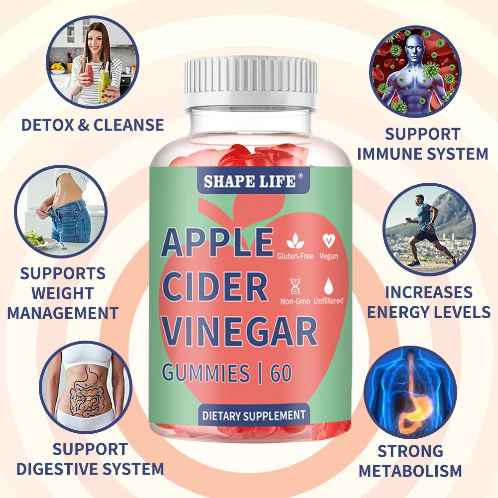 Apple Cider Vinegar Gummies for Gut Health, Healthy Metabolism & Weight Management with Vegan 1000mg Unfiltered ACV, 60 Gummies