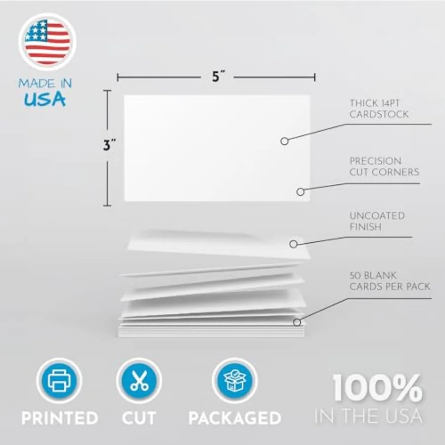 Blank Index Cards - Our 50 Pack of Blank Note Cards Use Heavy Duty Cardstock to Make Them Bleed Proof