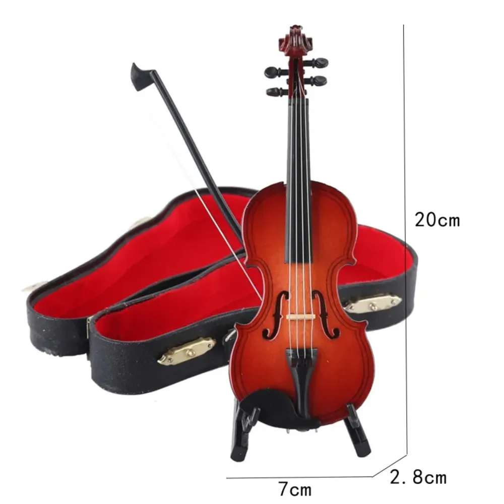 Multi-dimension Mini Violin With Support Mahogany Wooden Mini Musical Instruments Miniature Home Decor Crafts Miniature Violin