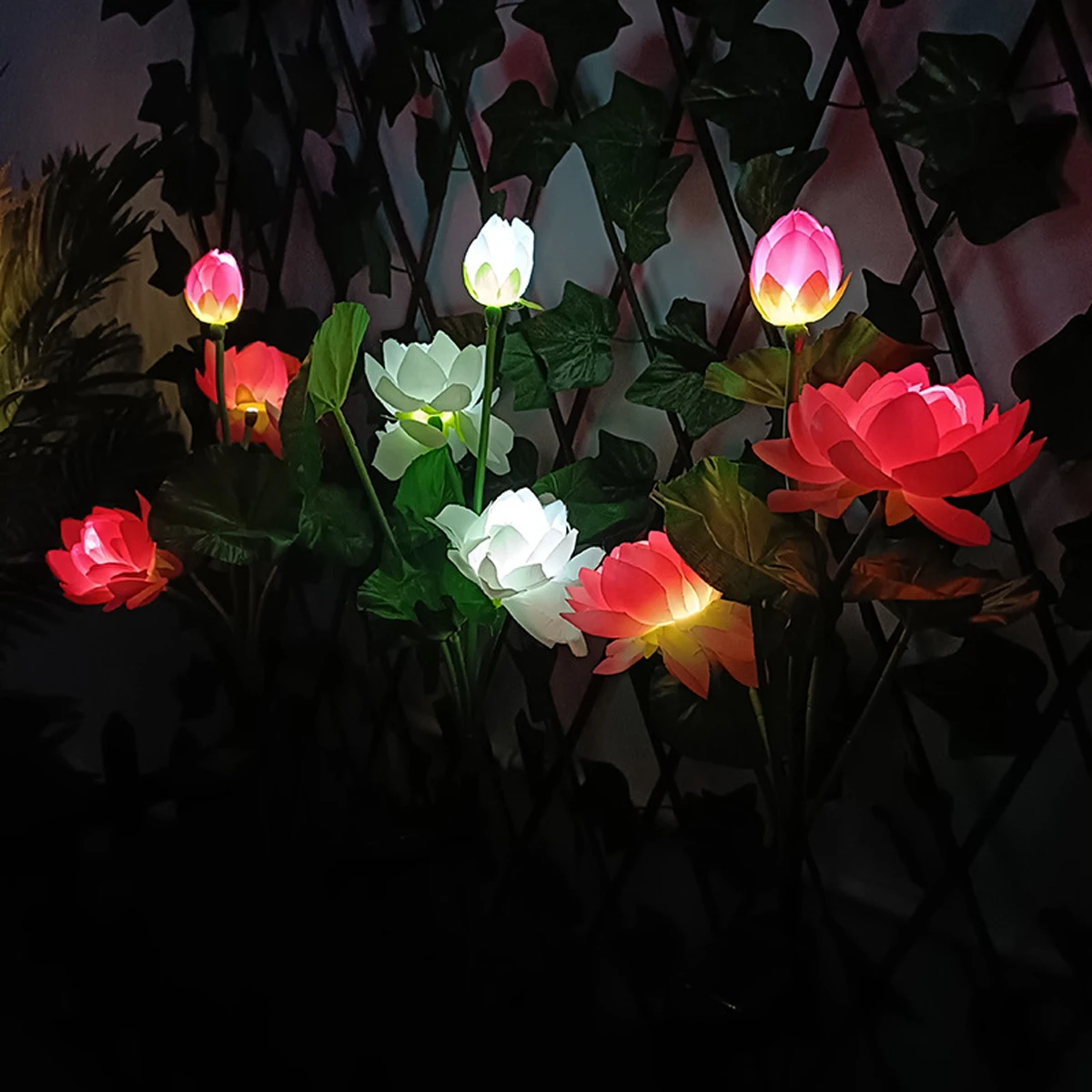 Solar LED Light Lotus Lawn Lamp 3 Heads Rca Pink White Flower Lantern For House Outdoor Waterproof Patio Garden Decoration