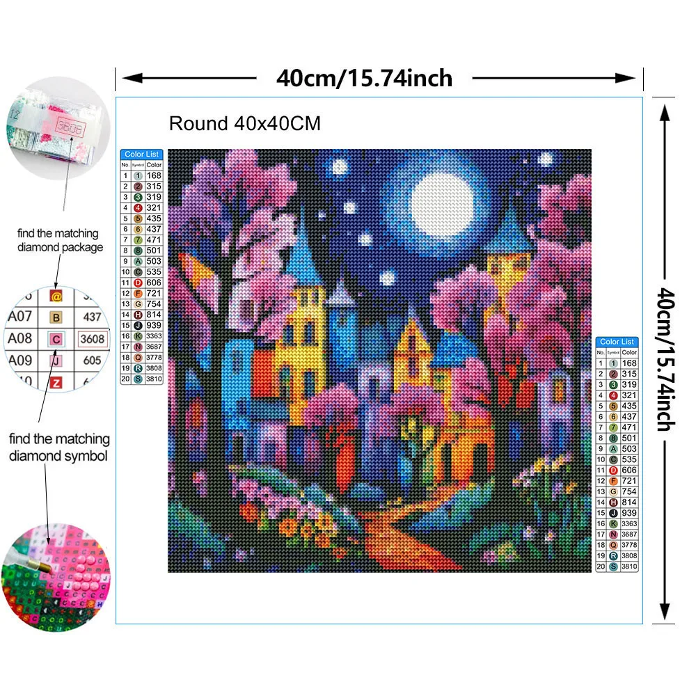 Handmade Landscape Tree Diamond Painting Set Oil Painting House Colorful Cross Embroidery Rhinestone Mosaic Designer Art Home