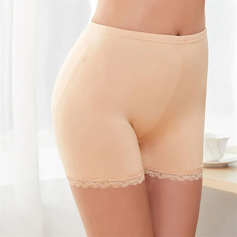 1pc Summer Underwear Shorts Sexy Silk Ice Pants White/Black/Nude Women Safety Short Pants Gifts For Women 80-110 Kg