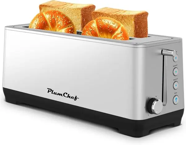 

4-Slice Toaster, Extra Wide Slots, 6 Settings, Bagel/Defrost/Reheat, Removable Crumb Tray, Stainless Steel, Silver