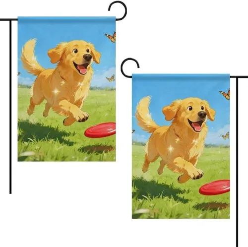 Playful Golden Retriever Garden Flags Double Sided Polyester Seasonal, 12x18 XXQ