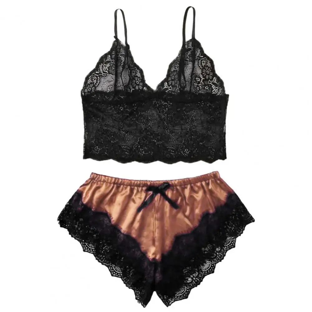 Sleepwear Set Elastic Women Camisole Shorts Lace Sleepwear Set for Honeymoon Valentine Romantic Moment