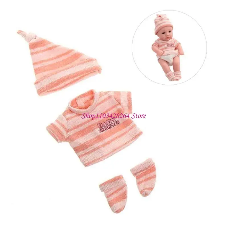 3pcs Baby Doll Hat&Shirt&Short Pants Set Girl Doll 11.8 in Knits Clothes Sweet Costume Set for Toddlers