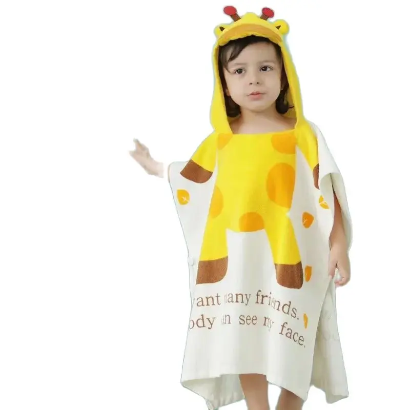 Kids Cute Cartoon Hooded Bath Towel Children Giraffe Letter 100% Cotton Beach Towel Boys Girls Swimming Bath Towel Wrap Bathrobe
