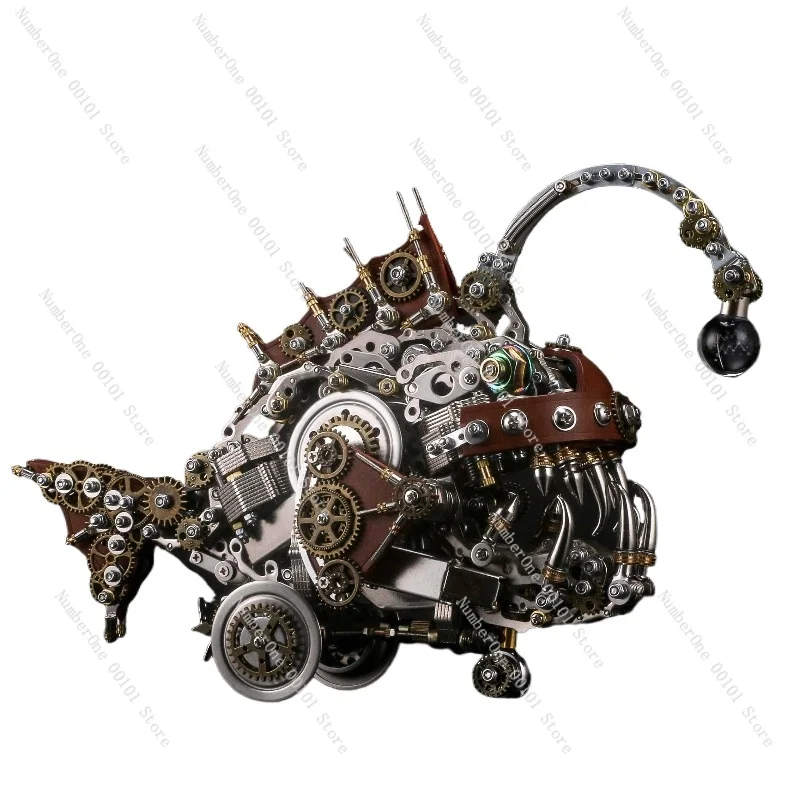 Lanternfish Metal Assembly Model, Cyberpunk Style Building Blocks Decorative Toy Gift for Boys