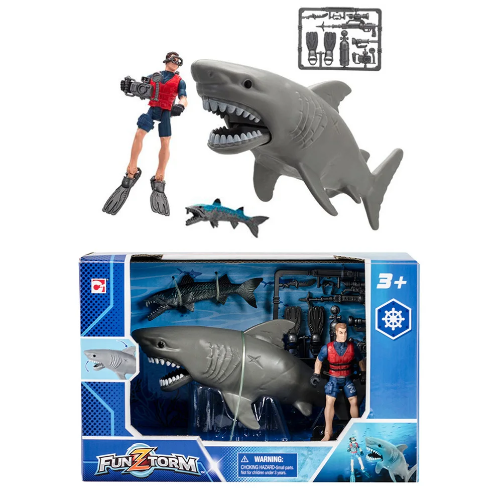 4D Master Funztorm Series Animal Figures Little White Shark Diver with Accessories Scene Simulation Toy Children's Creative Gift