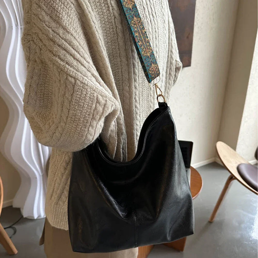 Women's Retro Solid Color PU Large Capacity Shoulder Bag, Fashionable Crossbody Bag, Suitable for Girls' Daily Commuting Bag