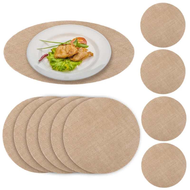 10/20Pcs Round Burlap Placemats for Rustic Wedding Boho Birthday Party Decoration Supplies Christmas Home Dinner Table Ornaments