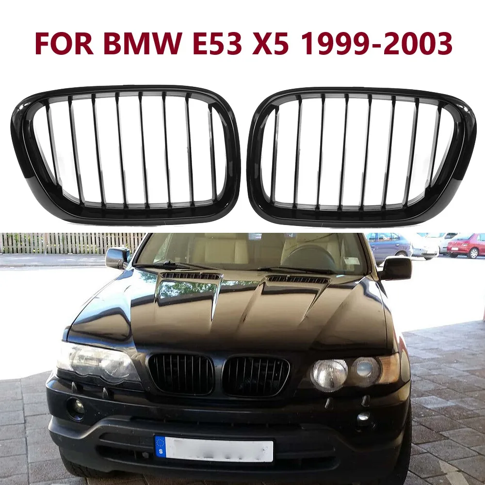 

51138250051/51138250052 пара автомобильных глянцевых черных одинарных двухлинейных передних бамперов, решетка почек, замена решетки для BMW E53 X5 99 ~ 03