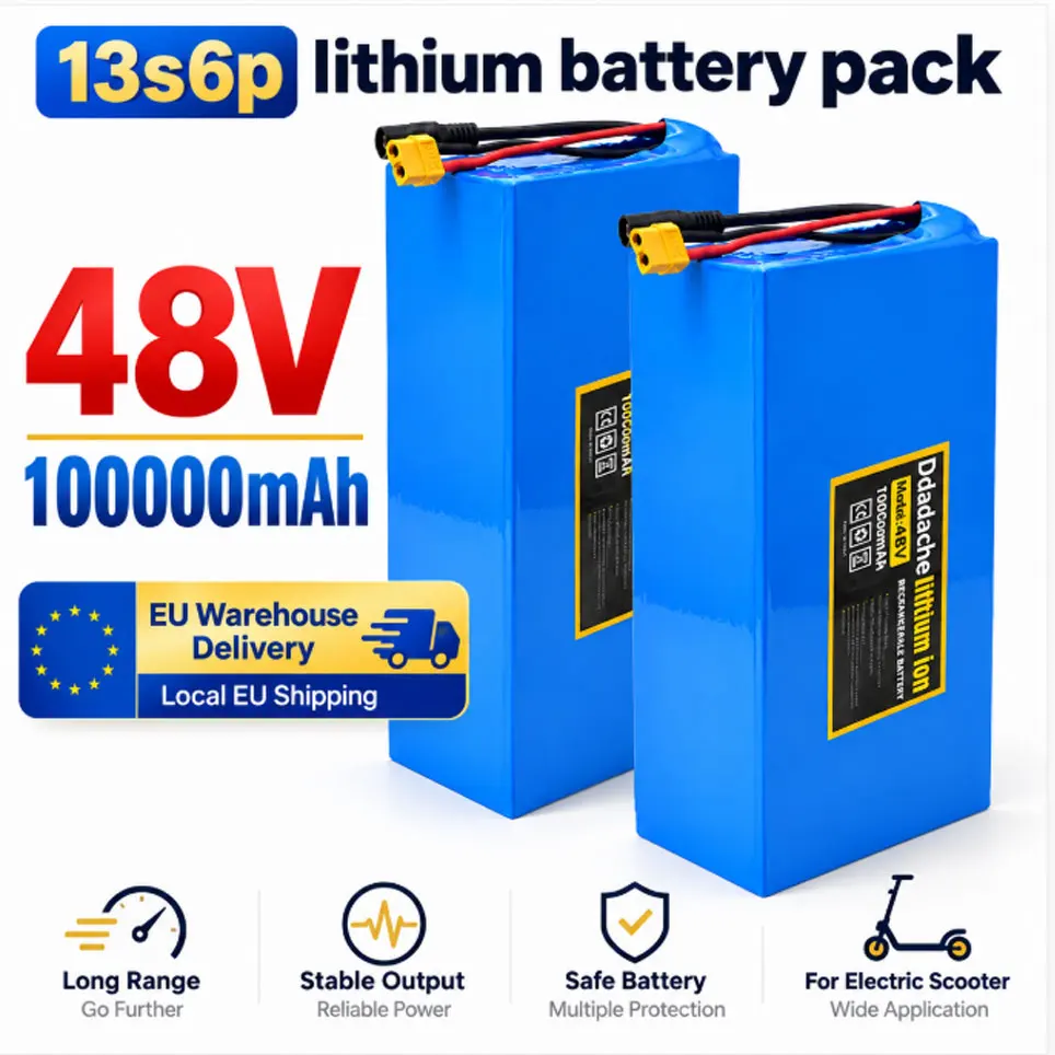 13s6p Lithium-Batteriepack 48V 100Ah mit integriertem 30A BMS für Citycoco Motorroller-Batterien