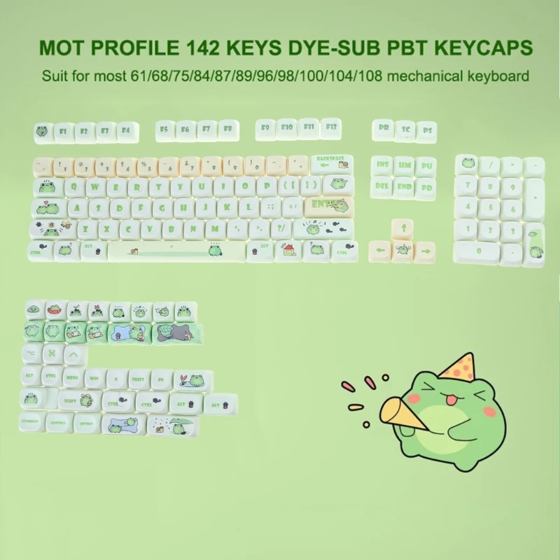 142PCS Keycaps for Mechanical Keyboards Switches Green PBT Keycaps DIY Keycaps for 61/84/87/104 Switches Keycap