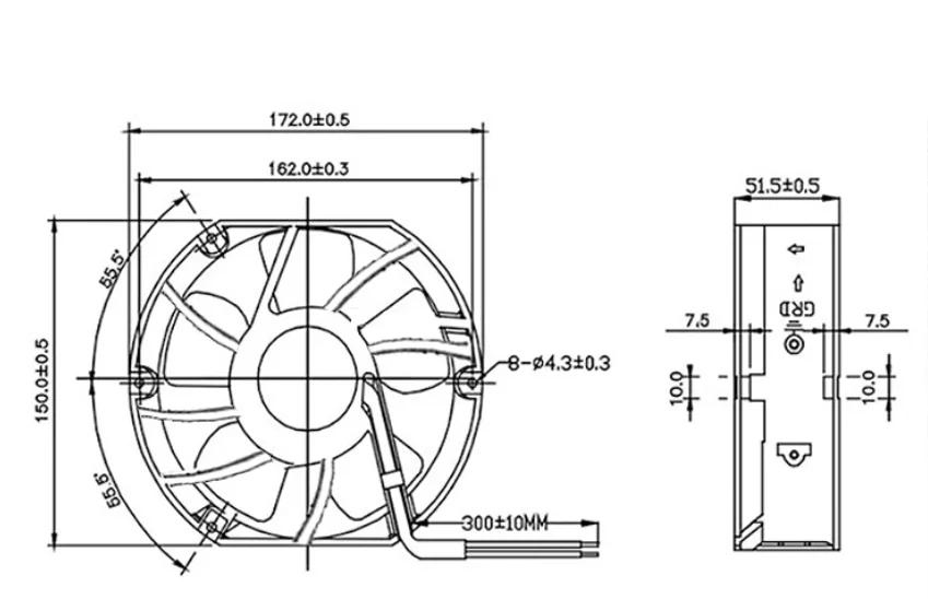 

IP68 fully waterproof 12V 24V 36V 48V humidifier atomizer cooling fan 172x150x51mm